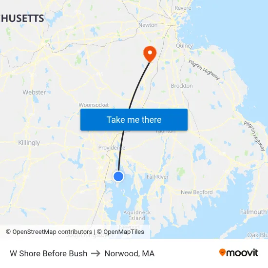 W Shore Before Bush to Norwood, MA map