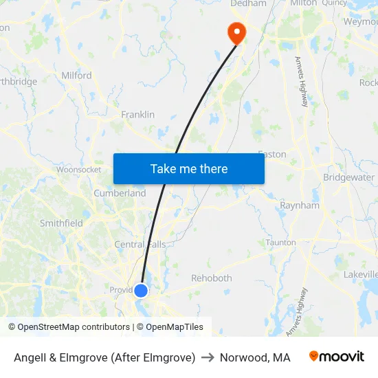 Angell & Elmgrove (After Elmgrove) to Norwood, MA map