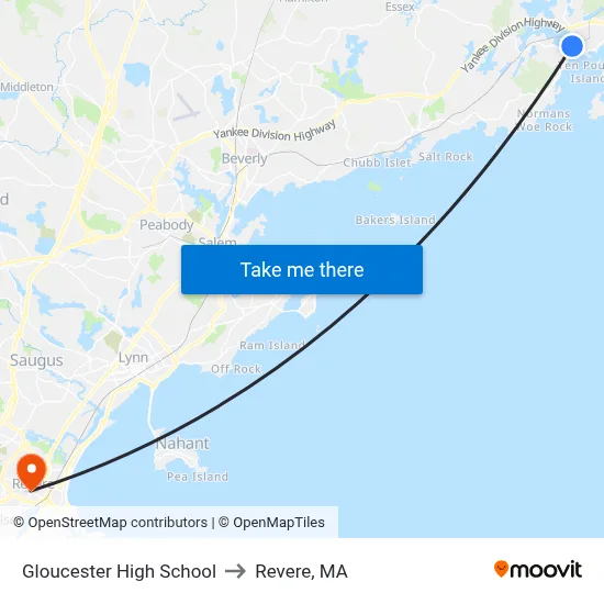 Gloucester High School to Revere, MA map