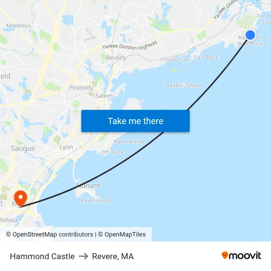 Hammond Castle to Revere, MA map