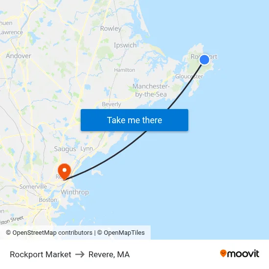 Rockport Market to Revere, MA map