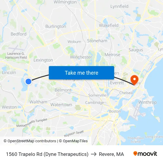 1560 Trapelo Rd  (Dyne Therapeutics) to Revere, MA map