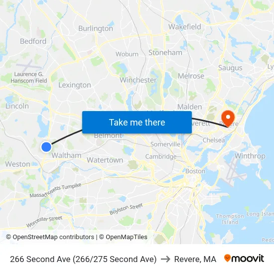 266 Second Ave (266/275 Second Ave) to Revere, MA map
