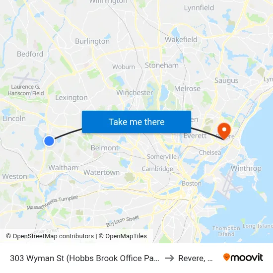 303 Wyman St  (Hobbs Brook Office Park) to Revere, MA map
