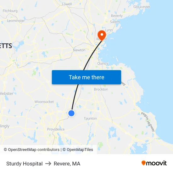 Sturdy Hospital to Revere, MA map