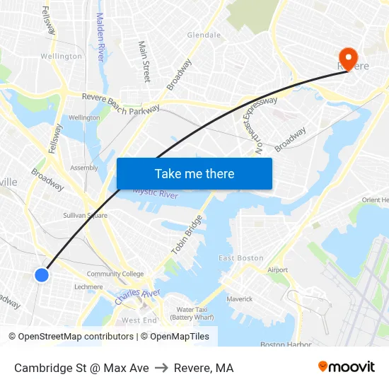 Cambridge St @ Max Ave to Revere, MA map