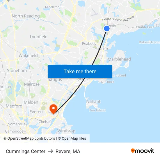 Cummings Center to Revere, MA map