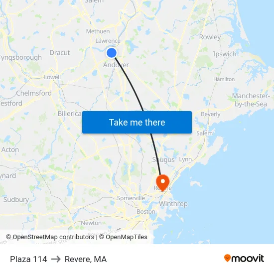 Plaza 114 to Revere, MA map