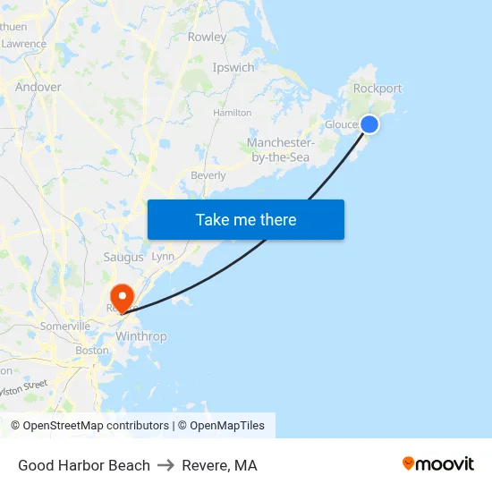 Good Harbor Beach to Revere, MA map
