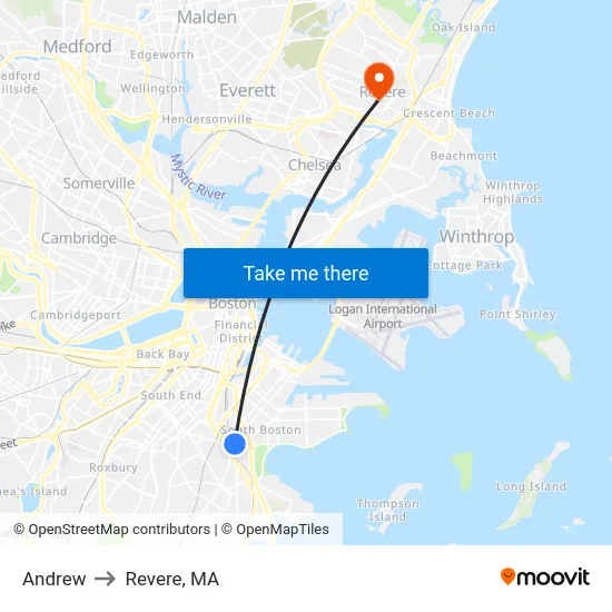 Andrew to Revere, MA map