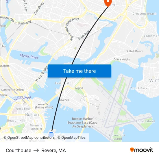 Courthouse to Revere, MA map