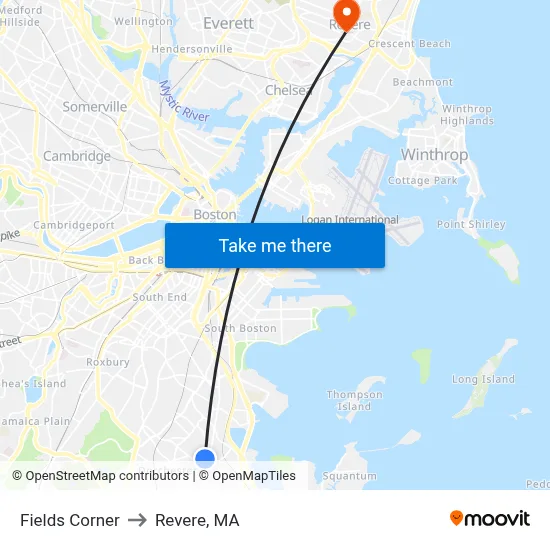 Fields Corner to Revere, MA map