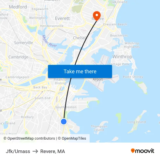 Jfk/Umass to Revere, MA map