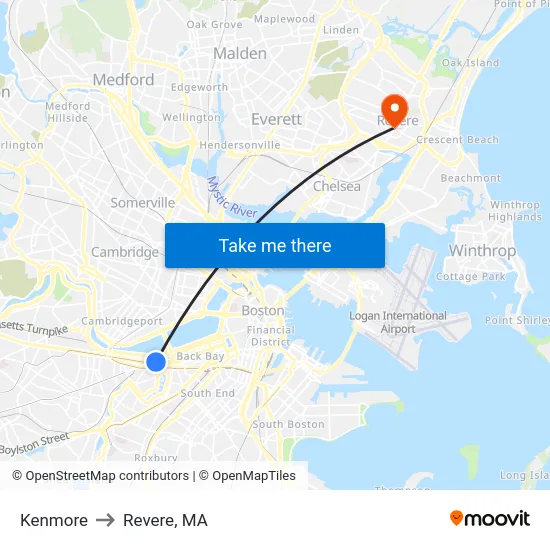 Kenmore to Revere, MA map