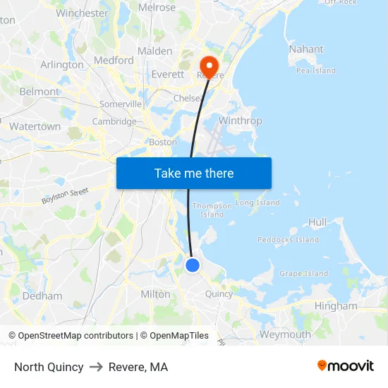 North Quincy to Revere, MA map