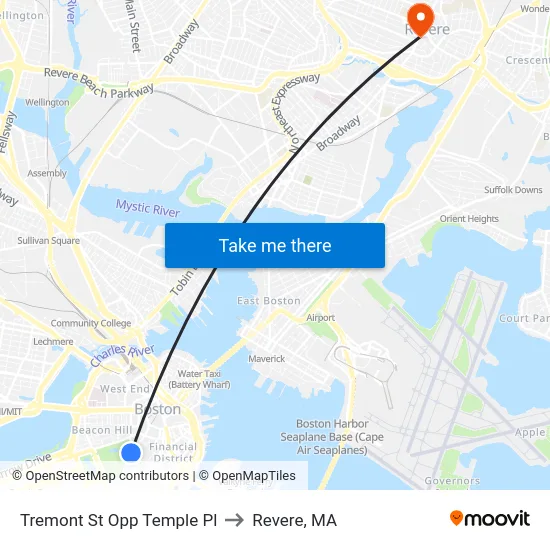 Tremont St Opp Temple Pl to Revere, MA map