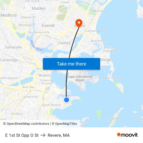 E 1st St Opp O St to Revere, MA map