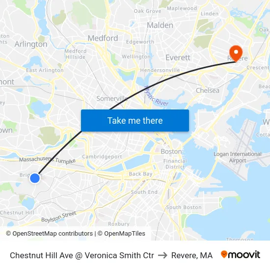 Chestnut Hill Ave @ Veronica Smith Ctr to Revere, MA map