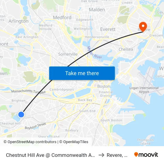 Chestnut Hill Ave @ Commonwealth Ave to Revere, MA map
