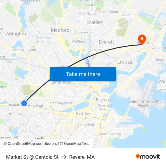 Market St @ Centola St to Revere, MA map