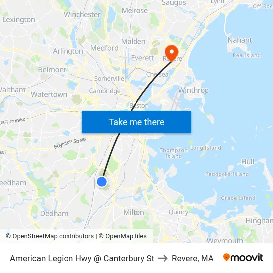 American Legion Hwy @ Canterbury St to Revere, MA map