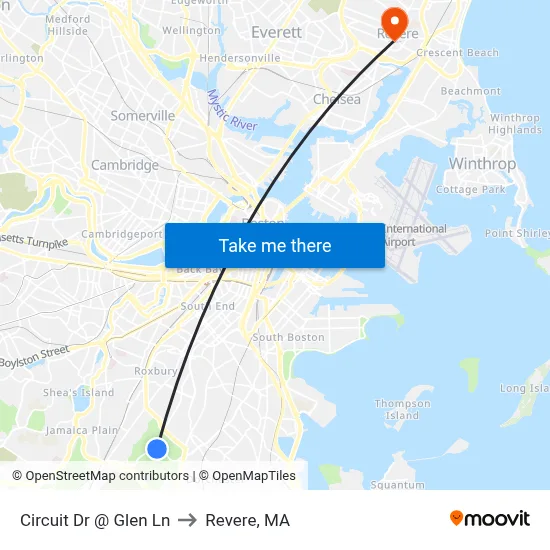 Circuit Dr @ Glen Ln to Revere, MA map
