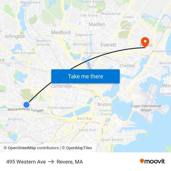 495 Western Ave to Revere, MA map