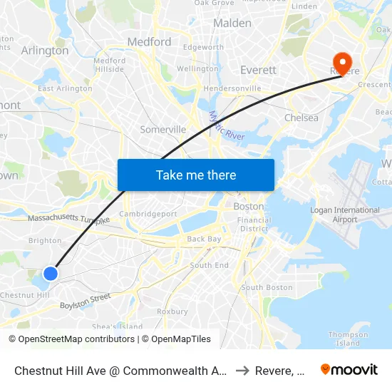 Chestnut Hill Ave @ Commonwealth Ave to Revere, MA map