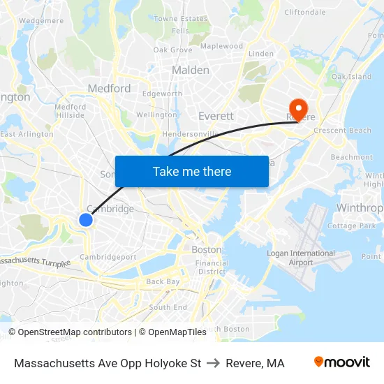 Massachusetts Ave Opp Holyoke St to Revere, MA map
