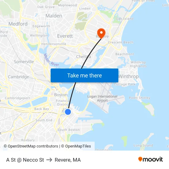 A St @ Necco St to Revere, MA map