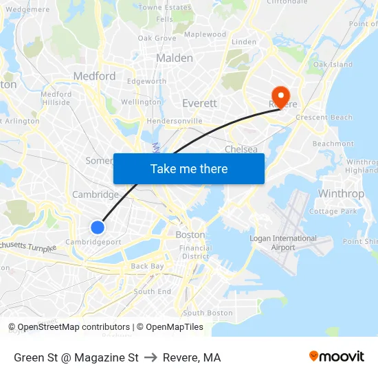 Green St @ Magazine St to Revere, MA map