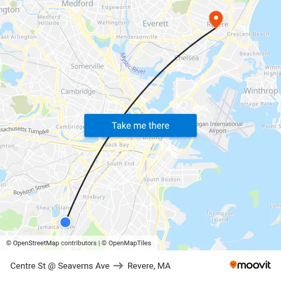 Centre St @ Seaverns Ave to Revere, MA map