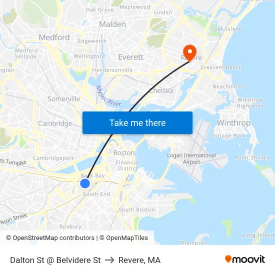 Dalton St @ Belvidere St to Revere, MA map