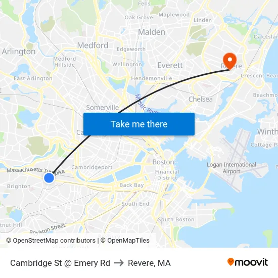 Cambridge St @ Emery Rd to Revere, MA map