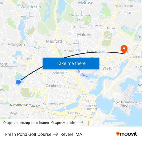 Fresh Pond Golf Course to Revere, MA map