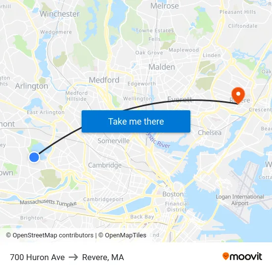 700 Huron Ave to Revere, MA map