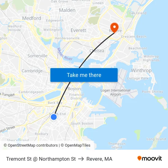 Tremont St @ Northampton St to Revere, MA map