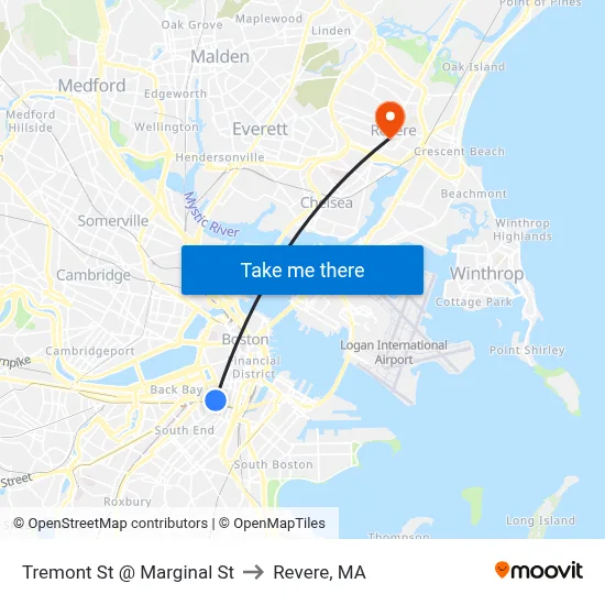 Tremont St @ Marginal St to Revere, MA map