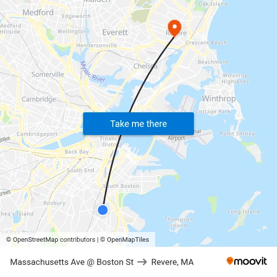 Massachusetts Ave @ Boston St to Revere, MA map