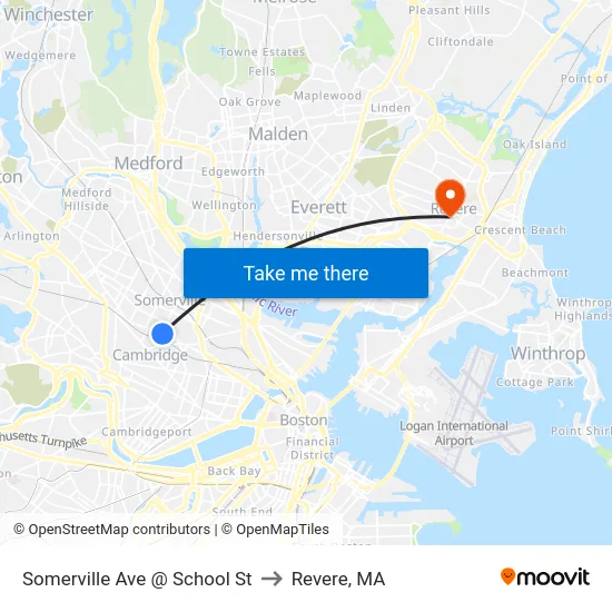 Somerville Ave @ School St to Revere, MA map