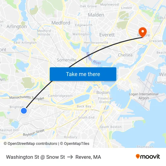 Washington St @ Snow St to Revere, MA map