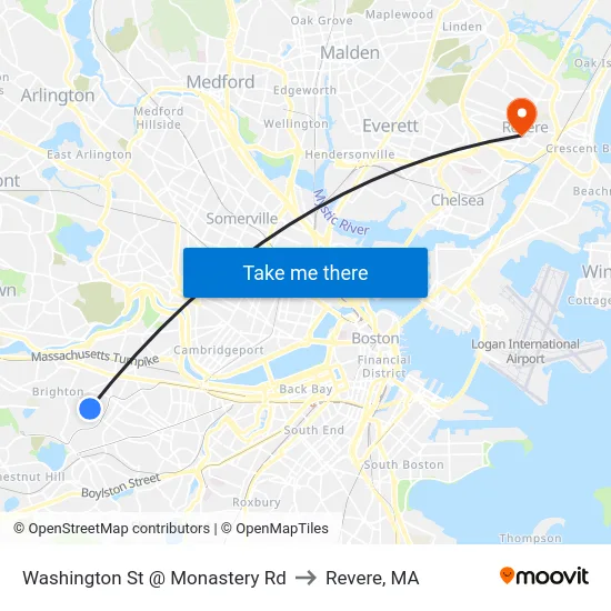 Washington St @ Monastery Rd to Revere, MA map