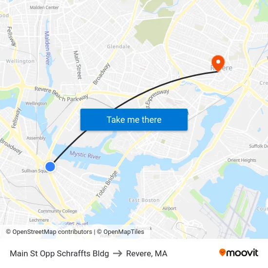 Main St Opp Schraffts Bldg to Revere, MA map