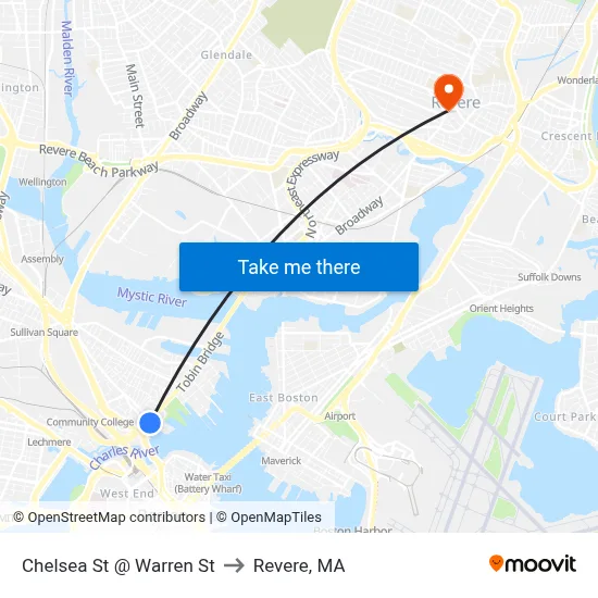 Chelsea St @ Warren St to Revere, MA map