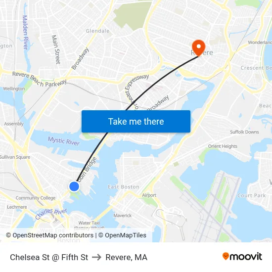 Chelsea St @ Fifth St to Revere, MA map