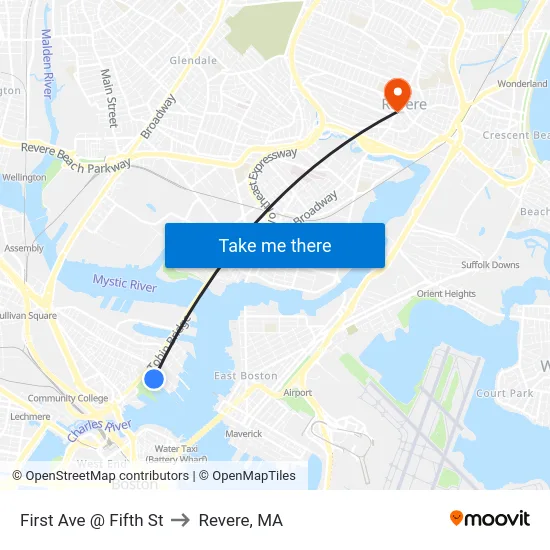 First Ave @ Fifth St to Revere, MA map