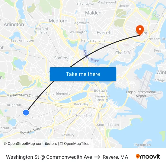 Washington St @ Commonwealth Ave to Revere, MA map