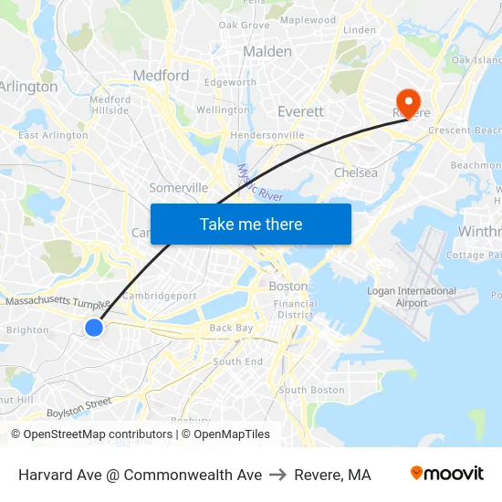 Harvard Ave @ Commonwealth Ave to Revere, MA map