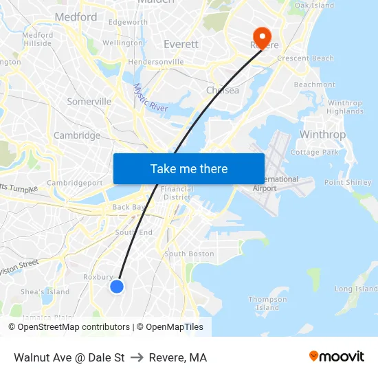 Walnut Ave @ Dale St to Revere, MA map