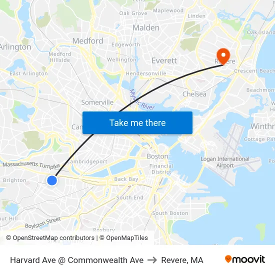 Harvard Ave @ Commonwealth Ave to Revere, MA map
